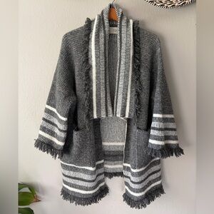 Saturday Sunday Portland Collar Kimono Sweater for Anthropologie in Gray & White